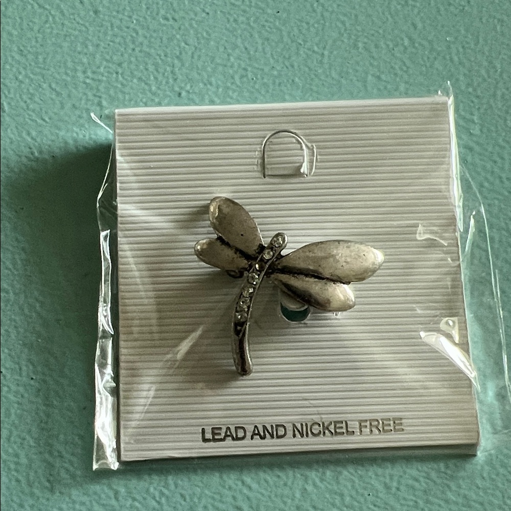 🇺🇸$3🇺🇸Silver Dragonfly Brooch with Rhinestones 1 x 1.25 inch  NIP - Call out